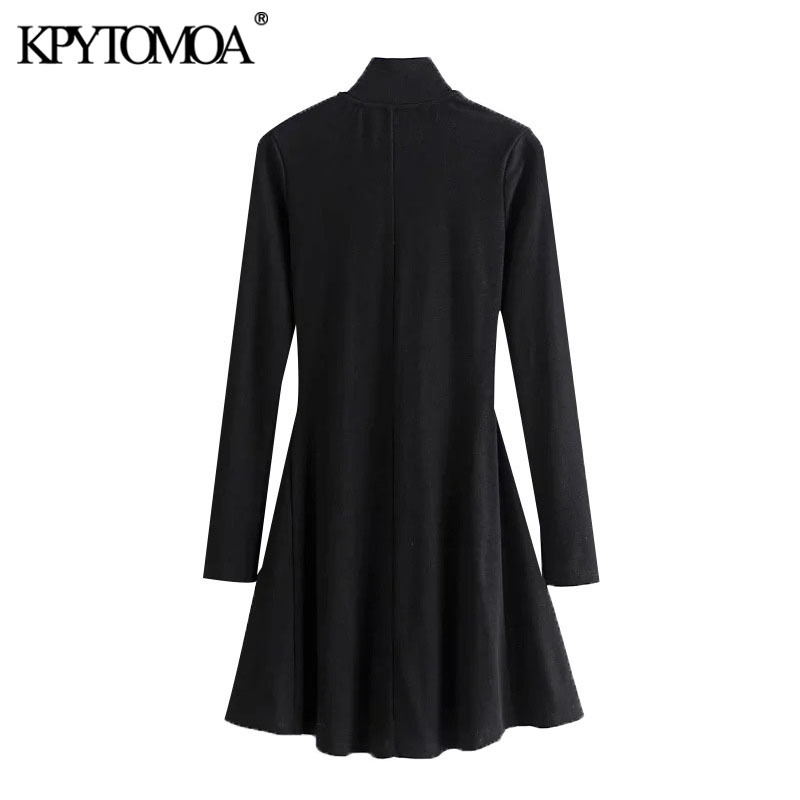 Women Chic Fashion With Half-Zip Ribbed Mini Dress High Neck Long Sleeve Female Dresses Vestidos Mujer 210420