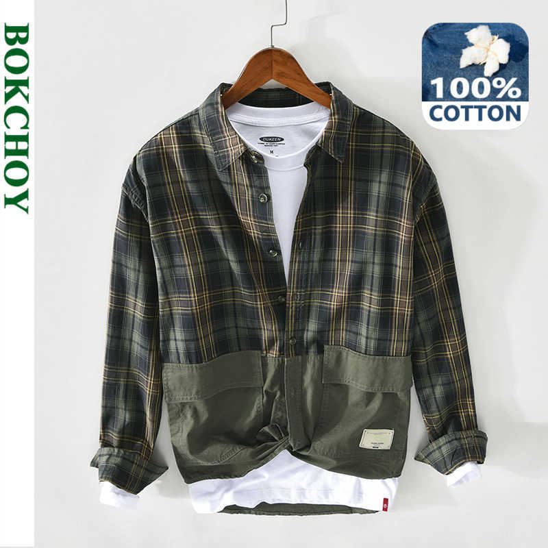 Spring Summer Men Patch Work Plaid Shirt Pure Cotton Long Sleeve Button Up Vintage Green Fashion Trend GML04-Z136 210721, Navy
Spring Summer Men Patch Work Plaid Shirt Pure Cotton Long Sleeve Button Up Vintage Green Fashion Trend GML04-Z136 210721, Navy