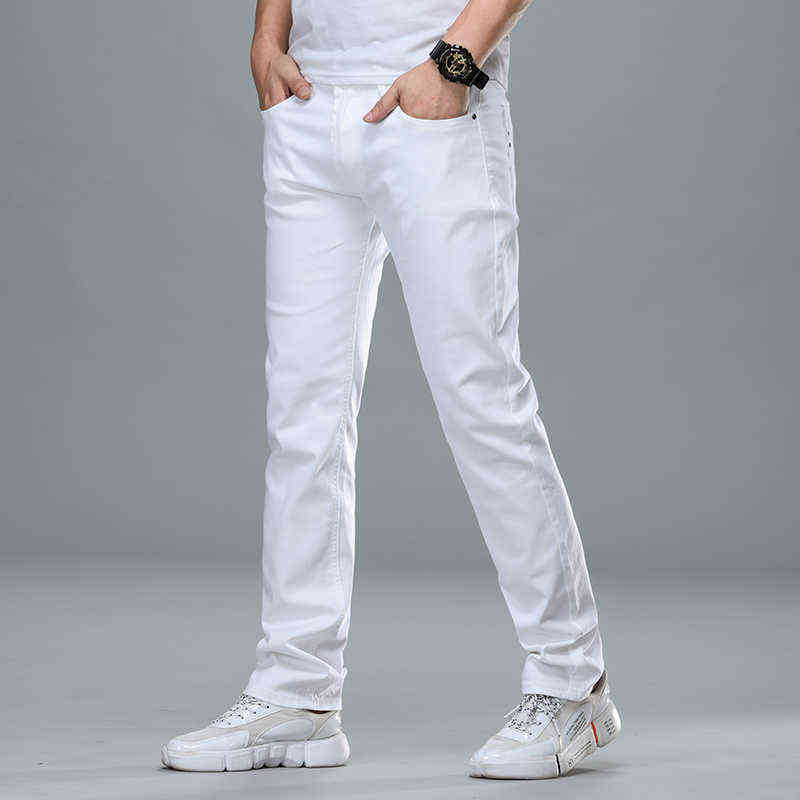 Fashion Streetwear Soft White Denim Trousers Men Baggy Jeans Slim Fit Pants Classic Business work Casual and simple Homme 211111
