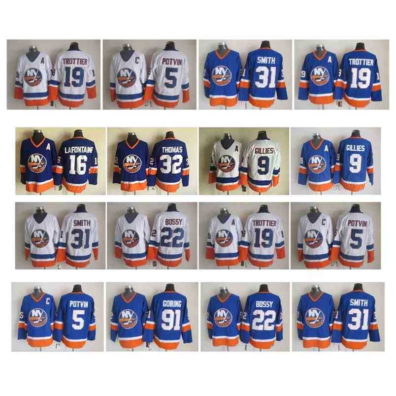 95 Vintage New York Islanders Jersey 22 Mike Bossy 5 Denis Potvin 31 Billy Smith 32 Steve Thomas 91 Goring 32 Trottier 9 Gillies Hockey, As pic
95 Vintage New York Islanders Jersey 22 Mike Bossy 5 Denis Potvin 31 Billy Smith 32 Steve Thomas 91 Goring 32 Trottier 9 Gillies Hockey, As pic