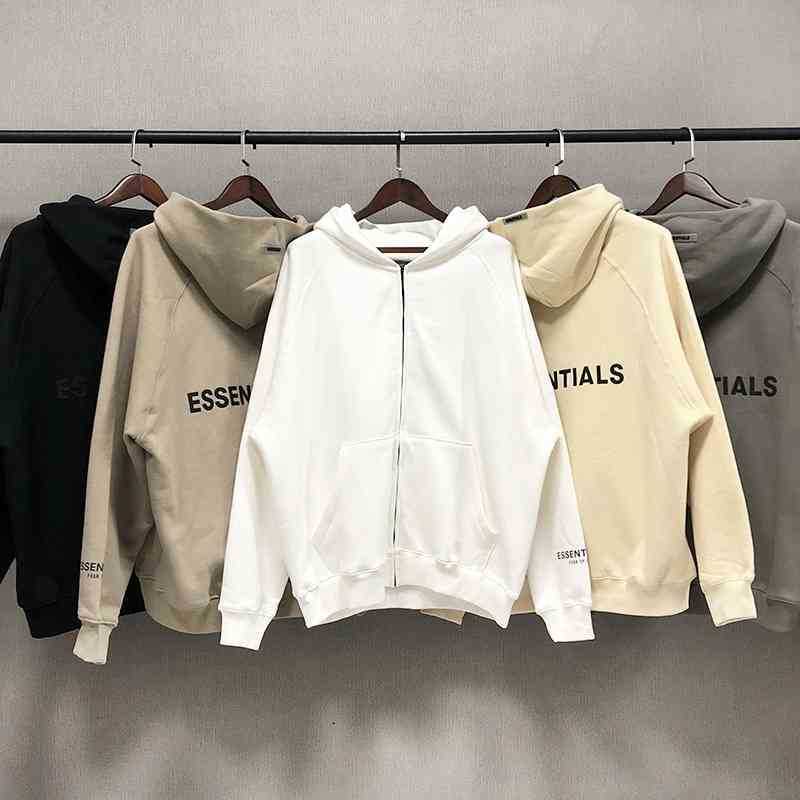 Feel of God fog essentials new double line reflective letter zipper hooded cardigan coat, White
Feel of God fog essentials new double line reflective letter zipper hooded cardigan coat, White