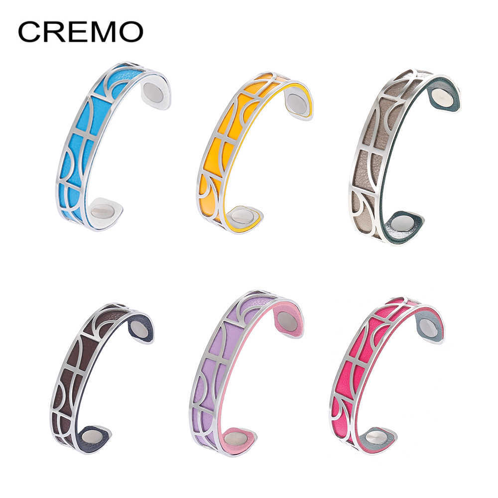 Cremo 14mm Cuff Bangles Leather Bracelet Stainless Steel Women's Bangle Jewelry Pulseiras Holiday Gift Q0720
Cremo 14mm Cuff Bangles Leather Bracelet Stainless Steel Women's Bangle Jewelry Pulseiras Holiday Gift Q0720