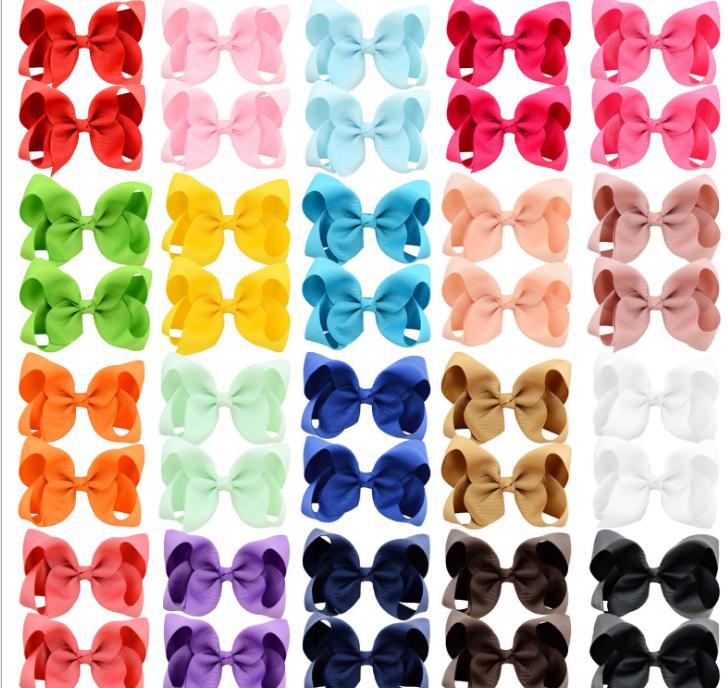 2021 Wholesaler 4 inch Knot centre Baby Girls Solid Grosgrain Ribbon Hair bows With Alligator Clips