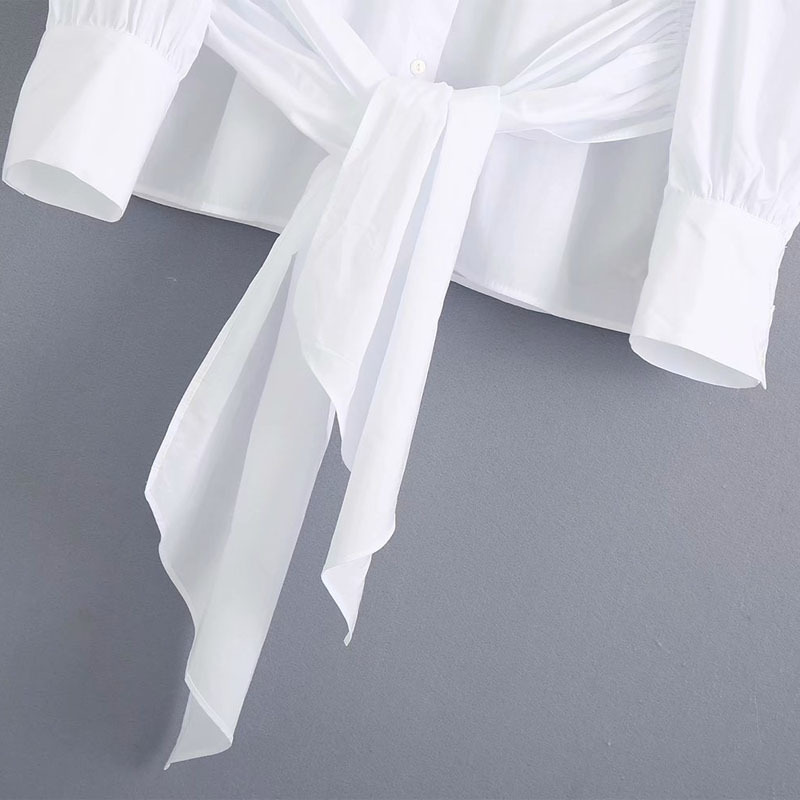 Lapel Single-breasted Long-sleeved Bow-knot Solid Color Chic Female Shirt Korean Style Simple and Personalized Women's Tops 210507