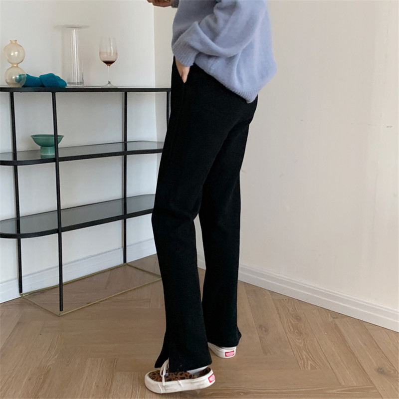 OL Elegant High Waist Plus Velvet Wide Leg Pants Women Spring Autumn Work Casual Female Thick Trousers 210421
