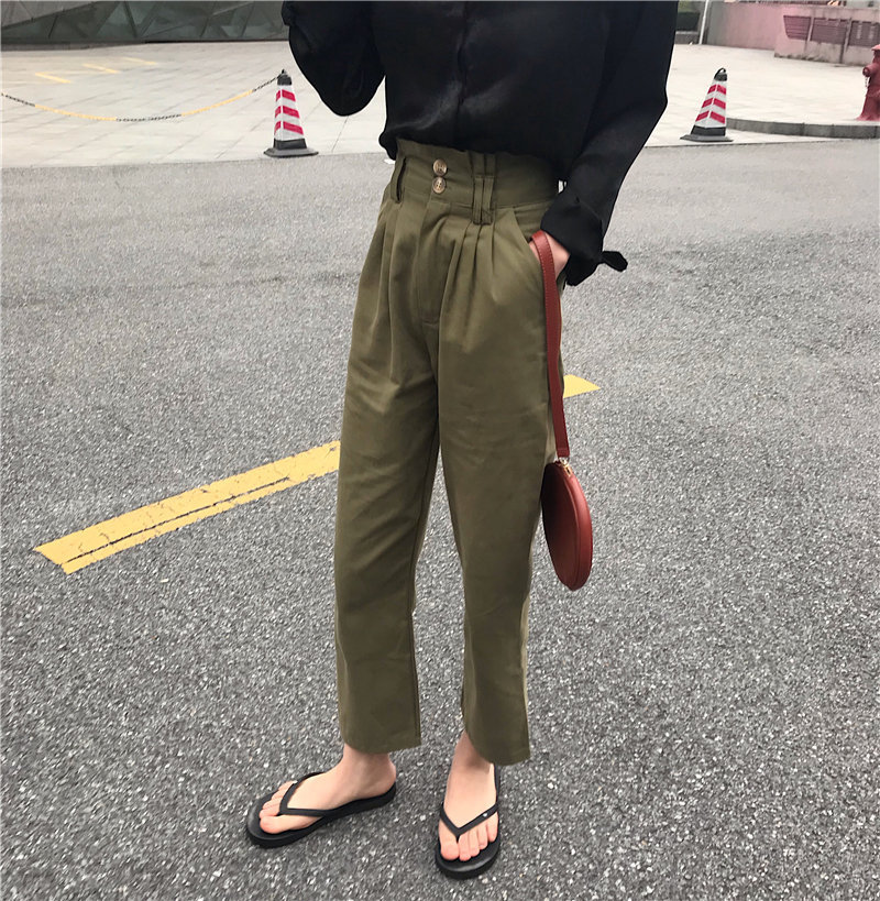 Green Straight High Quality Solid Plus Vintage Waist Streetwear Women Loose OL Fashion Office Lady Trousers 210421