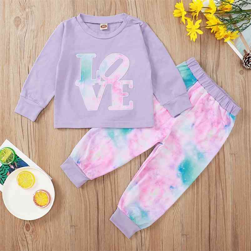 Winter Children Sets Casual Long Sleeve O Neck Letter T-shirt Tie-dye Trousers Cute 2Pcs Girls Clothes 0-2T 210629, Purple
Winter Children Sets Casual Long Sleeve O Neck Letter T-shirt Tie-dye Trousers Cute 2Pcs Girls Clothes 0-2T 210629, Purple