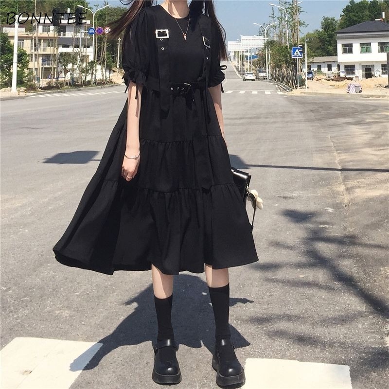 Dress Women O-Neck Black Summer Strap Midi Dresses Japanese Harajuku Streetwear Loose Lace Up BF Cool Ins Popular Elegant Casual
Dress Women O-Neck Black Summer Strap Midi Dresses Japanese Harajuku Streetwear Loose Lace Up BF Cool Ins Popular Elegant Casual