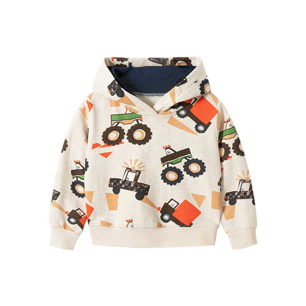 Jumping Meters Children's Cotton Hooded Shirts for Autumn Spring Boys Fashion Sport Clothing with Cars Print Toddler 210529