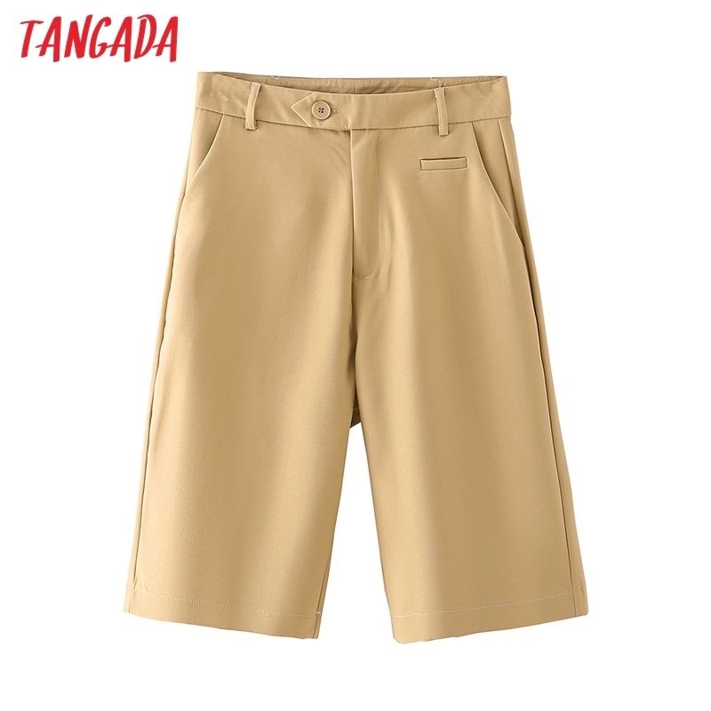 Women Elegant Solid Side Zipper Pockets Vintage OL Shorts Pantalones DA96 210416