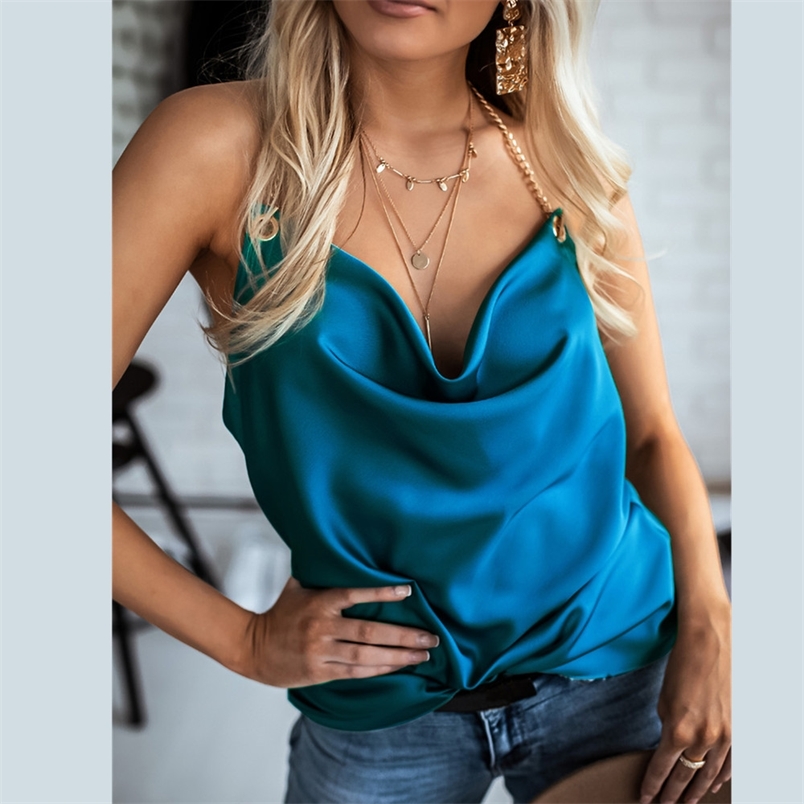 Blouses Women Tops Solid Satin Backless Sexy Camis Shirts Summer Chain Halter V Neck Ruched Tank Ladies Sleeveless Camisole 210517, Black
Blouses Women Tops Solid Satin Backless Sexy Camis Shirts Summer Chain Halter V Neck Ruched Tank Ladies Sleeveless Camisole 210517, Black