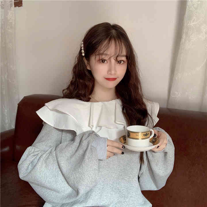 Nomikuma Women Sweatshirt Double Ruffle Peter Pan Collar Sweet Pullover Tops Autumn Korean Causal Long Sleeve Hoodie 6C246 210427