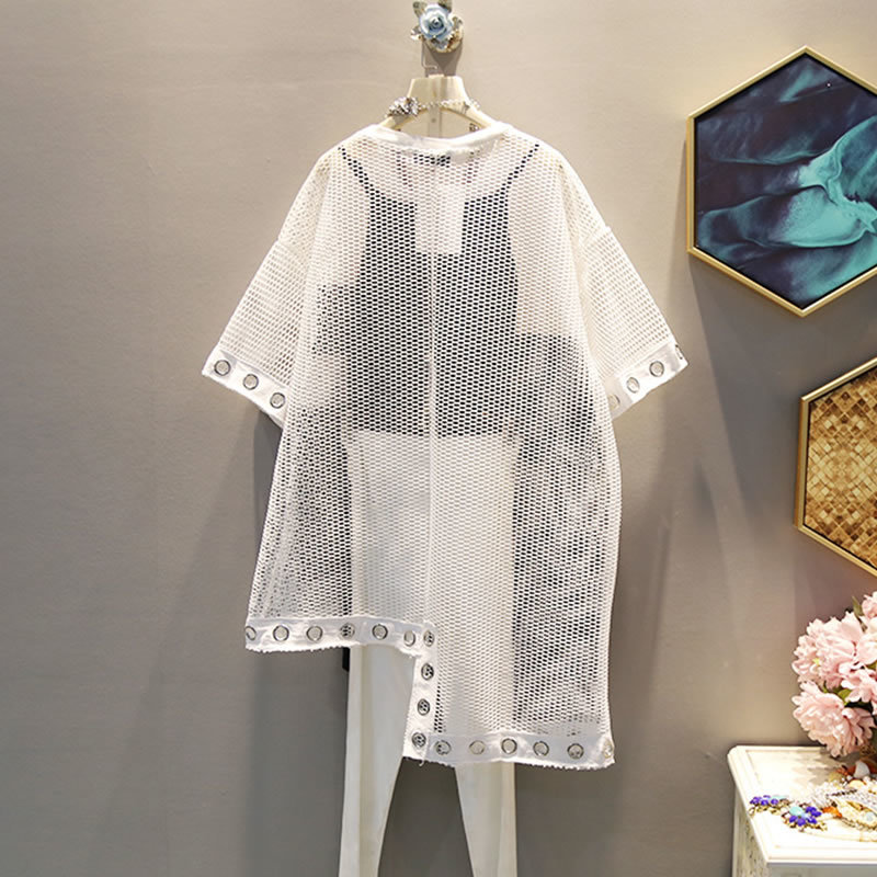 XITAO Women Summer Korea Fashion Oneck Short Sleeve Loose Tee Female Letter Print Patchwork Hollow Out Tshirt WBB3401 210406