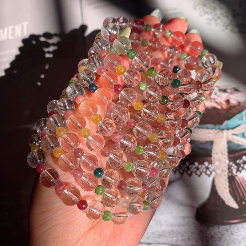 Beaded, Strands Natural Tourmaline With White Crystal DIY Wild Bracelet