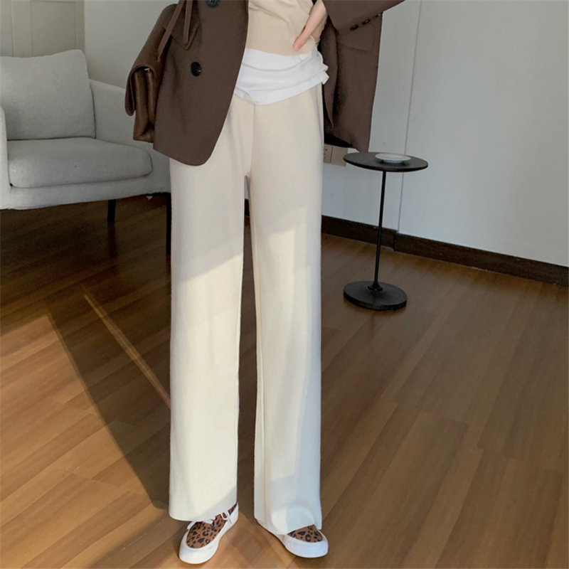 Apricot Solid Chic Woolen Straight Elegant Minimalist High Waist Pants Women All Match Casual Trousers 210421