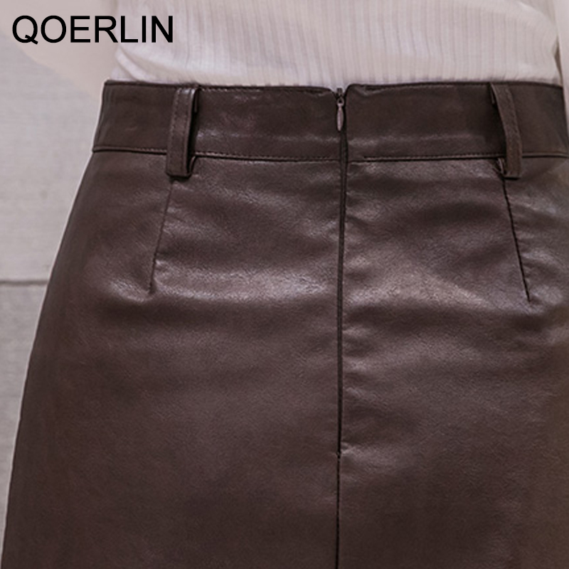 QOERLIN Vintage Girly PU Leather ALine Skirt with Safe Shorts High Waist Back Zipper Washed Short Mini Skirt Women Summer Saias 210412