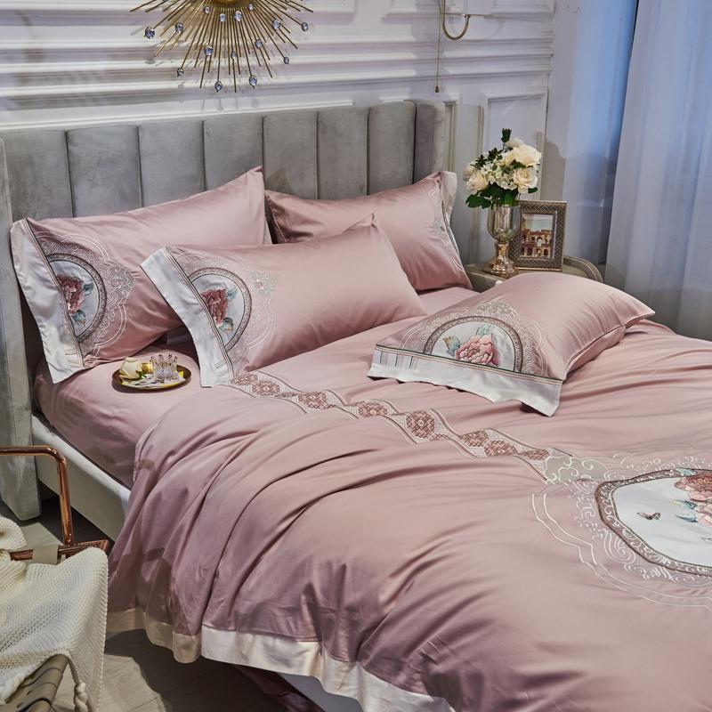 Chinoiserie Style Chic Embroideried Duvet Quilt Cover Queen King Size 4Pcs Premium Egyptian Cotton Soft Bedding Set Bed Sheet Sets