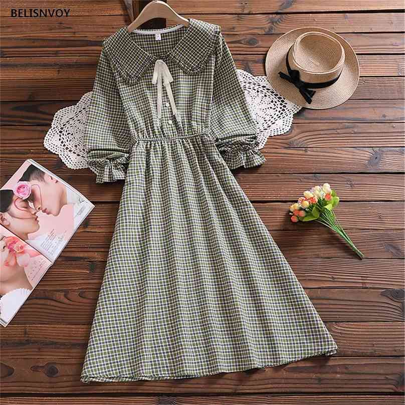 Mori Girl Sweet Plaid Midi Dress Japanese Preppy Style Autumn Fashion Arrival Bow Long Sleeve Red Green Lady Vintage Vestidos 210520
Mori Girl Sweet Plaid Midi Dress Japanese Preppy Style Autumn Fashion Arrival Bow Long Sleeve Red Green Lady Vintage Vestidos 210520