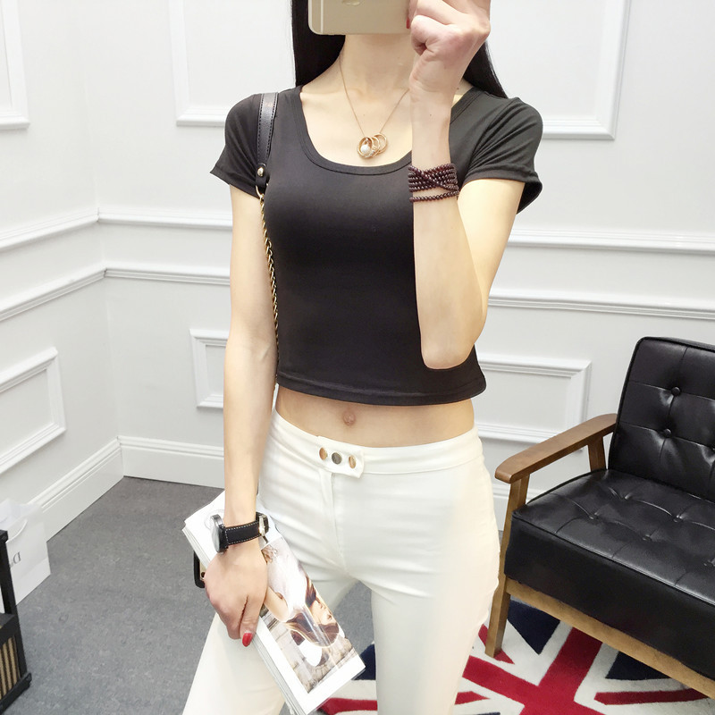 summer Solid color Women' T-Shirt Sexy trend White short sleeve Slim fashion leisure time Simple style Europe and America
summer Solid color Women' T-Shirt Sexy trend White short sleeve Slim fashion leisure time Simple style Europe and America