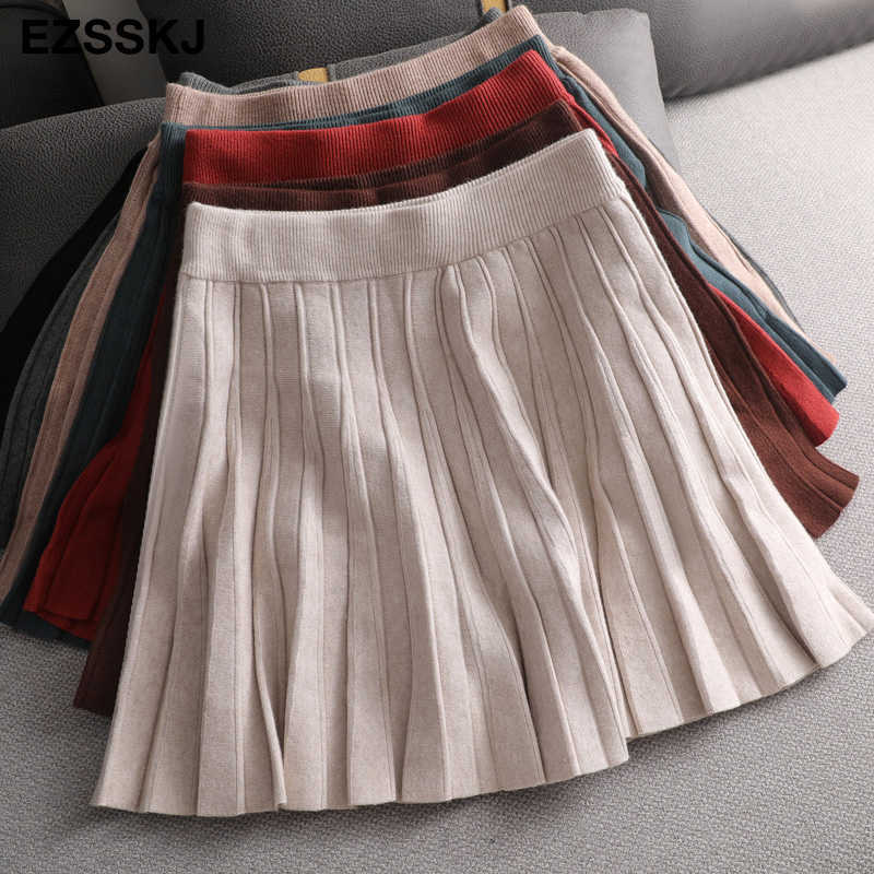 Autumn winter short pleated skirt women mini sweater a-line sun high-waist 210619