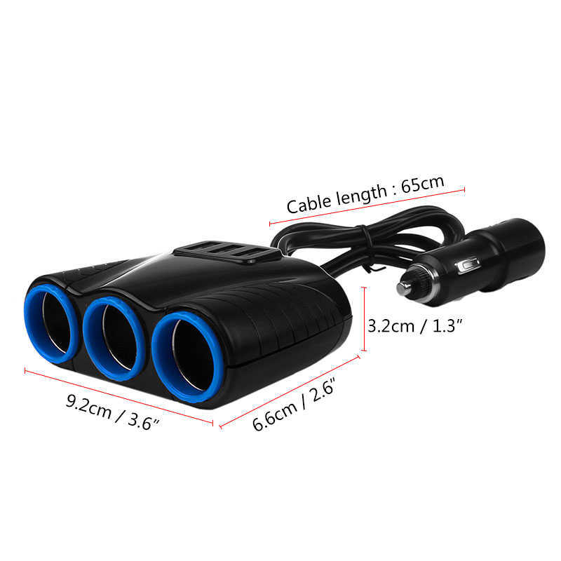 3 Ways Auto Sockets Car Cigarette Lighter Adapter Lighter Splitter Lighter 5V 3.1A Output Power 3 USB Car Charger 12V/24V