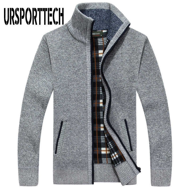 URSPORTTECH Knitted Mens Sweater Cardigan Coat Casual Faux Fur Wool Sweater Jackets Men Knitting Sweater Plus Size Warm Cardigan 211008