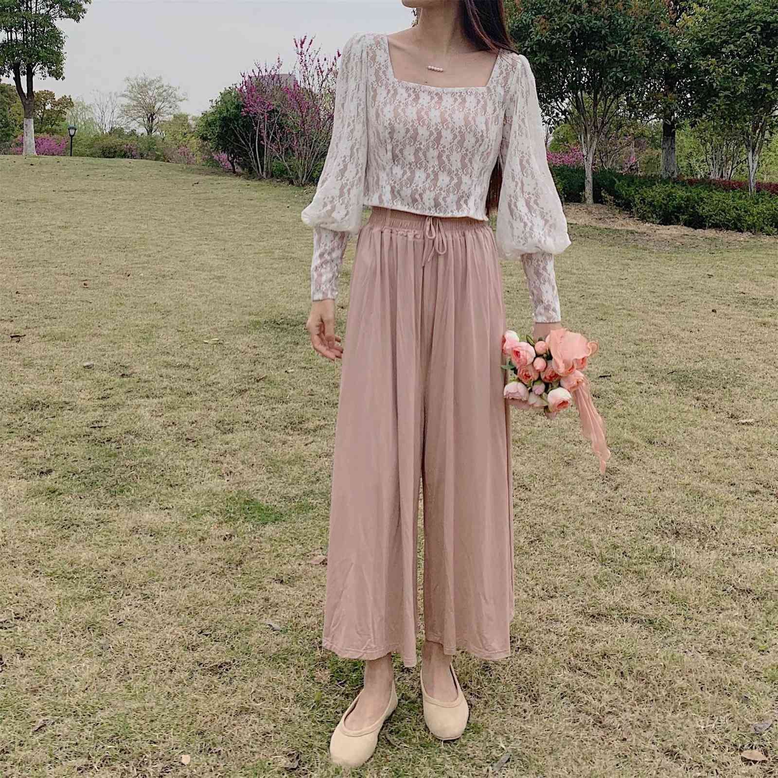 WOMENGAGA Spring Summer Women's Simple Leisure High Waist Wide Leg Pants Loose And Tight Thin Trousers 88YY 210603