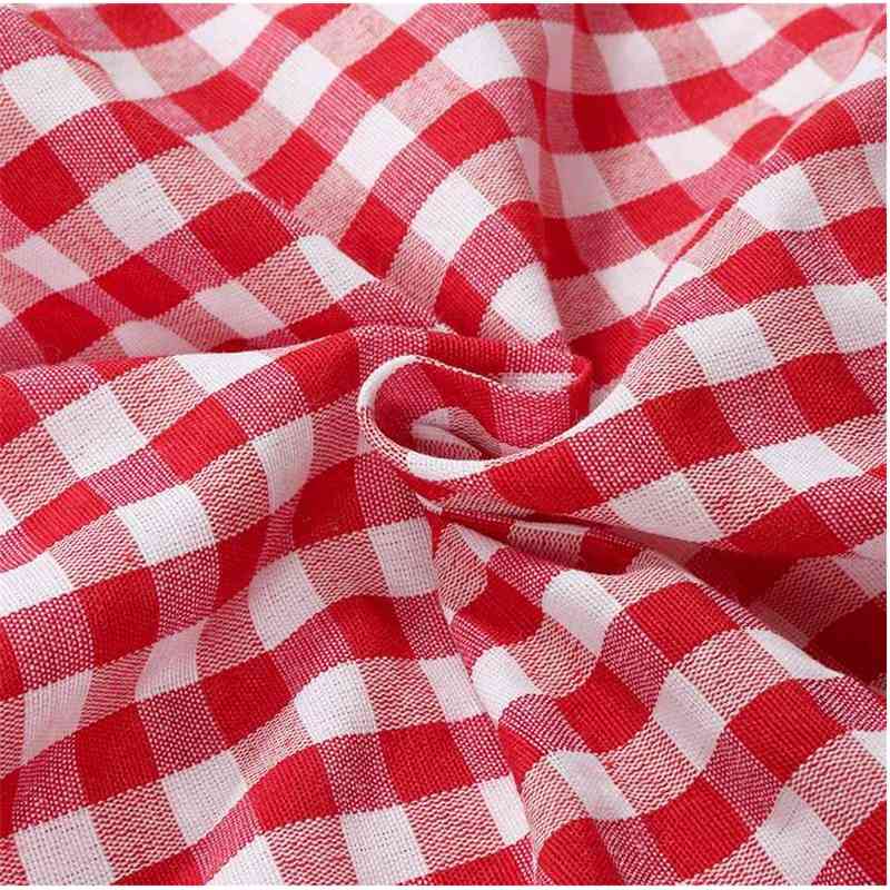 Short Sleeve Plaid O Neck A-Line Mid-Calf Summer Dresses Women 210615Z