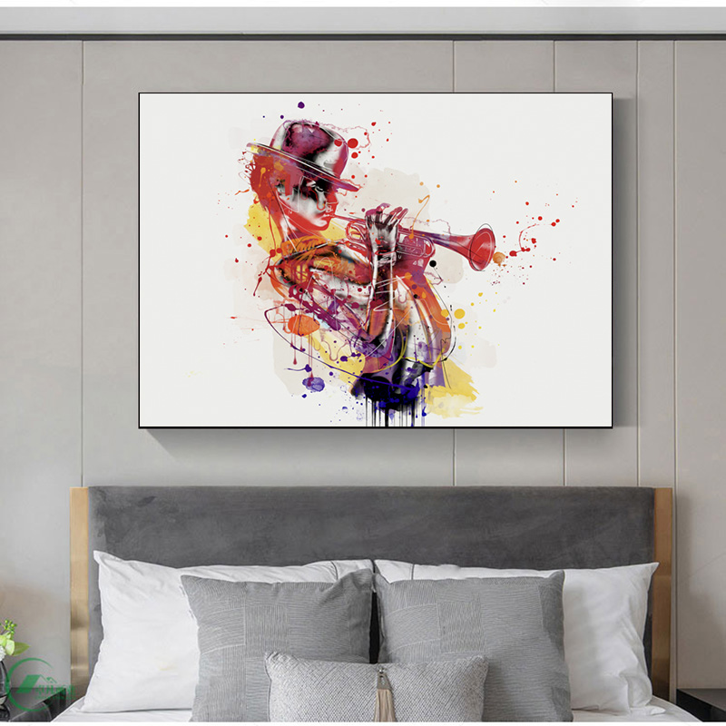Nordic Modern Artist Trumpeter Woman Painting Abstract Poster Canvas Picture For Living Room And Restaurant Home Wall Decor