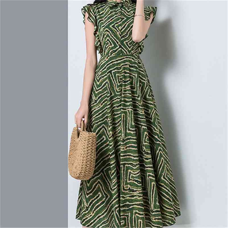 Mujer Sleeveless Plus Size Casual Turndown Collar Dress High Waist Chiffon Fashion All Match Office Summer Women Female New 210331Z