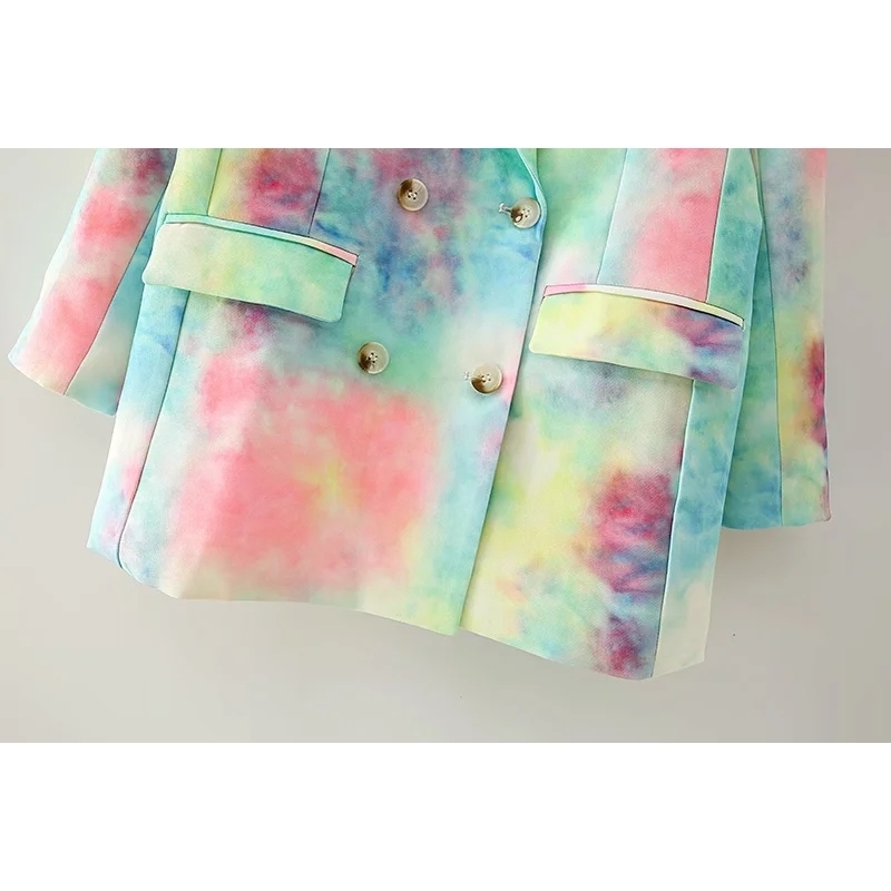 casual women elegant tie dye long blazers fashion ladies loose patchwork jacket suits vintage female chic suit girls 210430