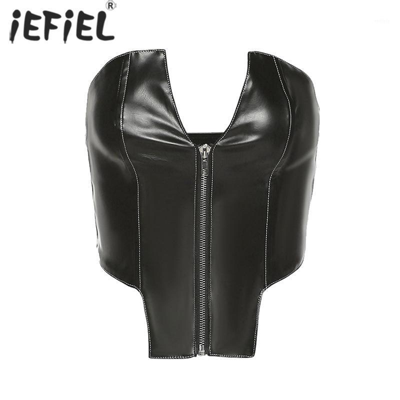 Women Fashion PU Leather Bustier V Neck Zipper Front Crop Top Asymmetric Hem Sleeveless Strapless Backless Leotard Exotic Vest Bras Sets, Black
Women Fashion PU Leather Bustier V Neck Zipper Front Crop Top Asymmetric Hem Sleeveless Strapless Backless Leotard Exotic Vest Bras Sets, Black