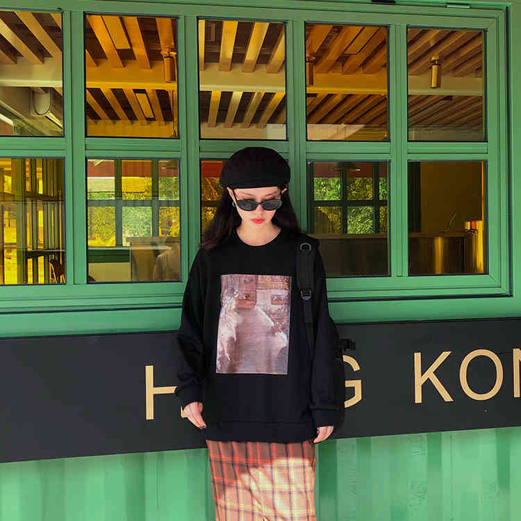 2 colors autumn winter korean style Women Sweatshirts large print loose Sweatshirt Womens pullovers (F3784) 210423