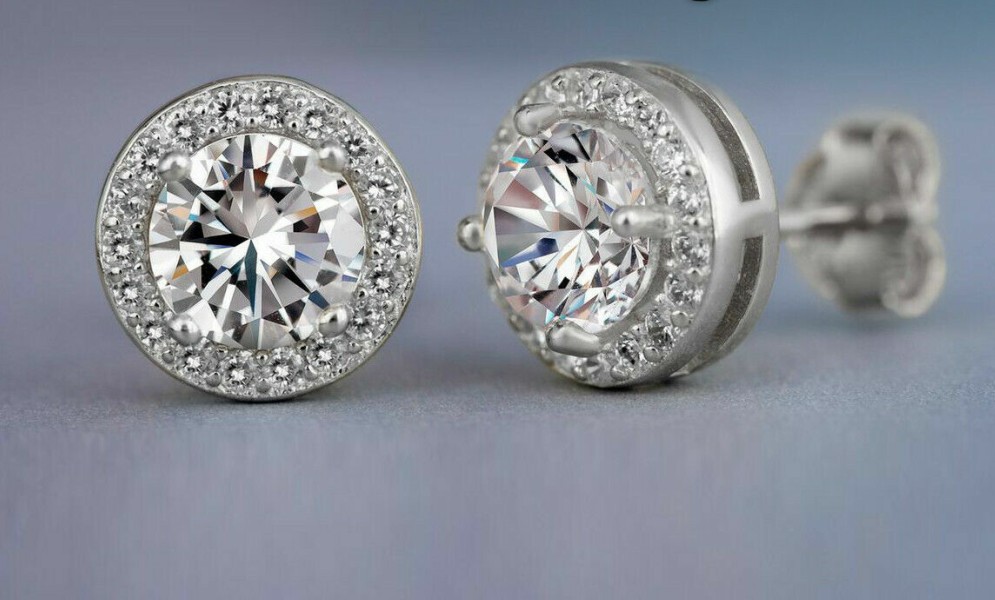 HipHop Dia White Gold Plated Zirconal Stud Round Square Cubic Zircon Earring for Men Women Shiny Crystal Earrings Jewelry Gift