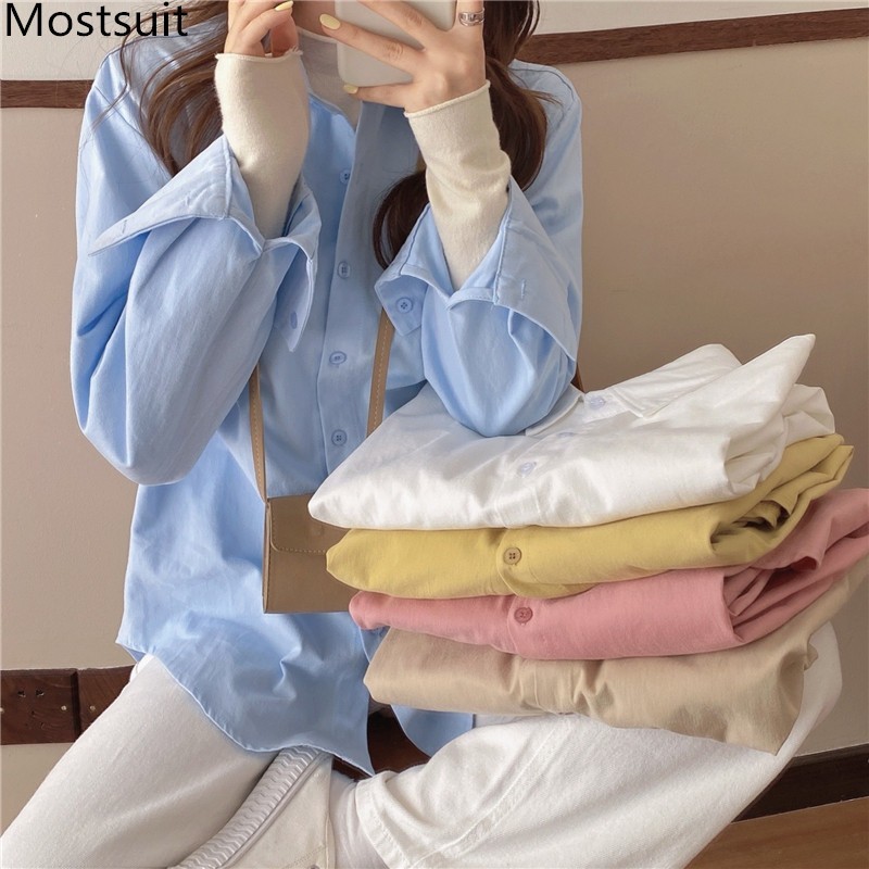 Solid Casual Fashion Women Shirts Spring Full Sleeve Turn-down Collar Loose Korean Female Blusas Tops Mujer Femme 210518, White
Solid Casual Fashion Women Shirts Spring Full Sleeve Turn-down Collar Loose Korean Female Blusas Tops Mujer Femme 210518, White