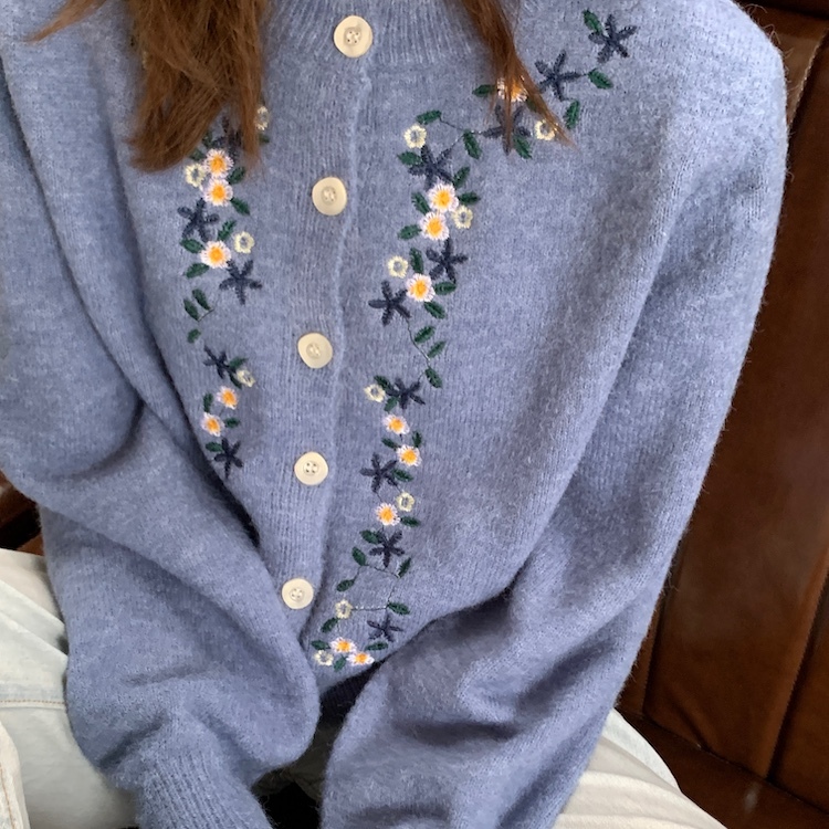 Spring Autumn Women Cardigan Vintage Embroidery Knit Coat Korean Long Sleeve Single-breasted Sweater Black Beige 210514