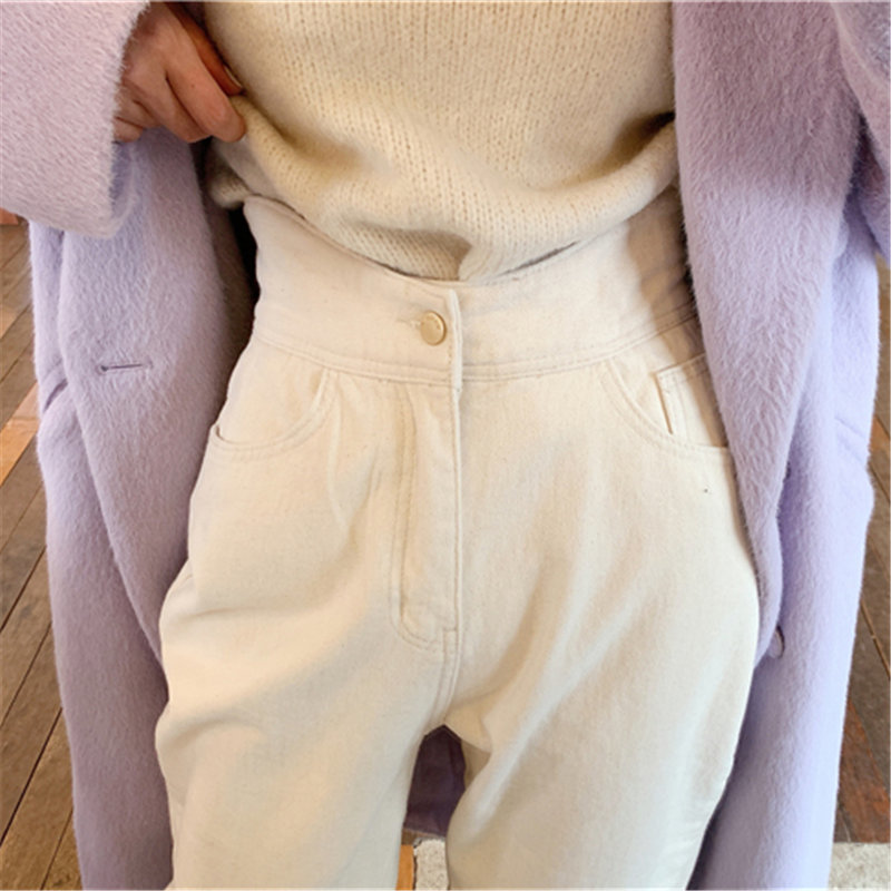 Milky White Chic Ankle-Length Cross Pants Woman Casual Solid High Waist Streetwear Quality Jeans Denim 210421