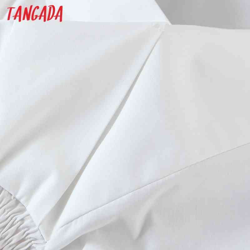 Women Retro White V Neck Crop Long Sleeve Chic Female Sexy Slim Shirt Tops SL538 210416
