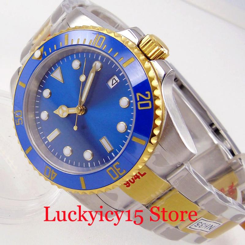 Wristwatches Sterile Blue Sunburst Two Tone Gold 40mm Automatic Men Watch 24 Jewels NH35A Date Window Oyster Strap No Cyclop, Mingzhu 2813
Wristwatches Sterile Blue Sunburst Two Tone Gold 40mm Automatic Men Watch 24 Jewels NH35A Date Window Oyster Strap No Cyclop, Mingzhu 2813