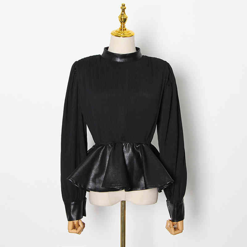 TWOTWINSTYLE White Tunic Shirt For Women Stand Collar Long Sleeve Elegant Blouse Female Fashion Clothing Autumn Style 210517