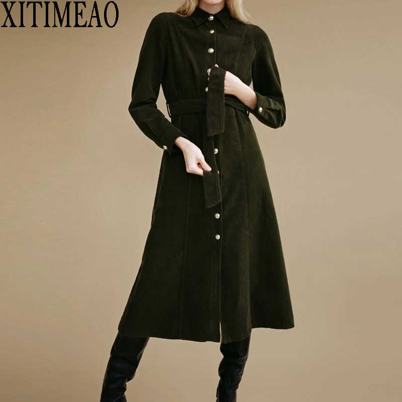 ZA Autumn Winter Women Corduroy Thickening Dresses Casual Long Sleeve Party Female Vestidos With Belt Shirt Longuette 210604, As picture
ZA Autumn Winter Women Corduroy Thickening Dresses Casual Long Sleeve Party Female Vestidos With Belt Shirt Longuette 210604, As picture
