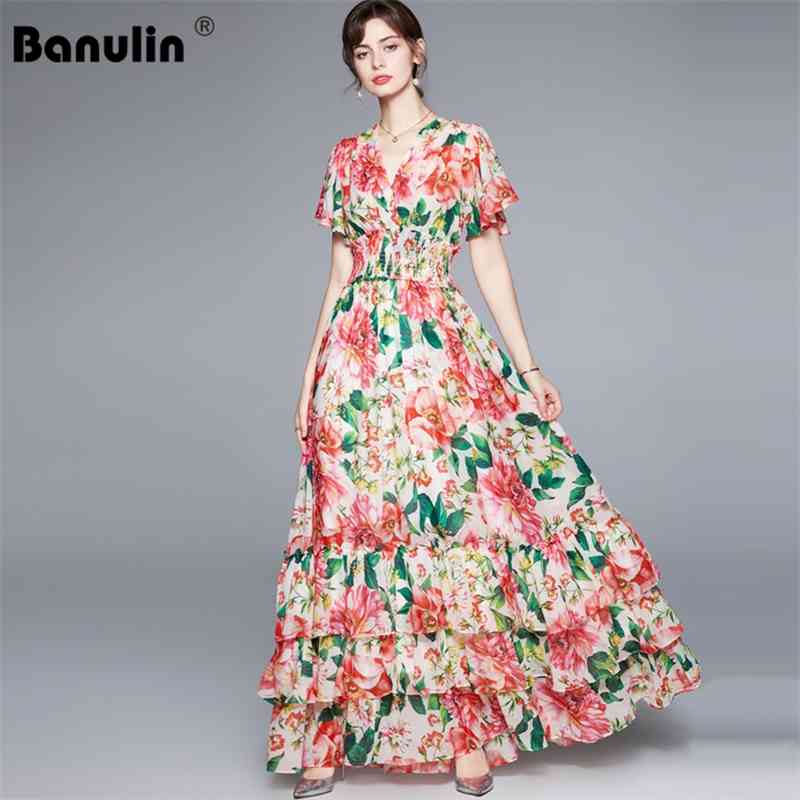 Banulin Summer Boho Maxi Dress Women Runway V-Neck Elastic Waist Ruffles Floral Print Chiffon Long Party N78868 210603, Pink
Banulin Summer Boho Maxi Dress Women Runway V-Neck Elastic Waist Ruffles Floral Print Chiffon Long Party N78868 210603, Pink