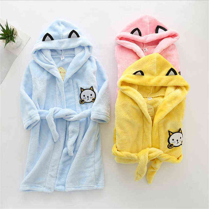 38 Styles Thick Flannel Girl Night-Robe Toddler Sleeping Pajamas Boy Bath Robe Soft Nightgown Children Kids Hooded Bathrobe 211130