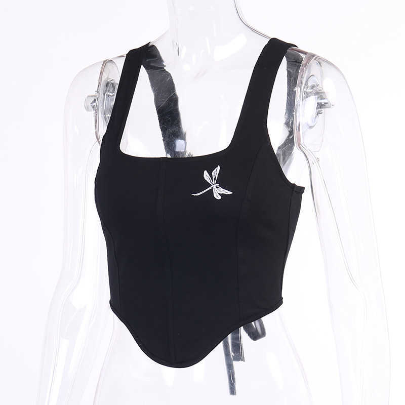 Colysmo Print Corset Top Sexy U Neck Tie up Black Cami Crop Tank Tops Cut out Vest Fashion Casual Streetwear Women Clothing 210527