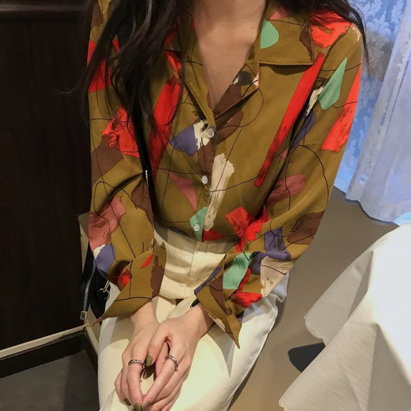 Vintage Elegant Basic OL Shirt Print Women Stylish Autumn Blouses Long Sleeve Loose Office Ladies Tops Female 210421