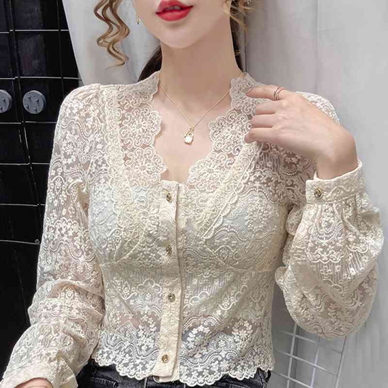 Long Sleeve Blouse Women Blusas Mujer De Moda Women Clothing V-Neck Hollow Apricot Lace Blouse Shirt Tops Women Blusa D892 210602
Long Sleeve Blouse Women Blusas Mujer De Moda Women Clothing V-Neck Hollow Apricot Lace Blouse Shirt Tops Women Blusa D892 210602