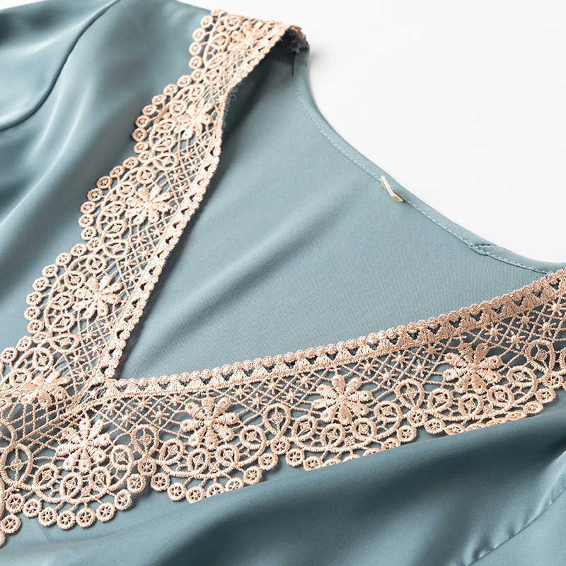 Nightwear Pyjamas Pajamas Set Satin Long Sleeve Women 2 Piece pjs sets Casual Lace Sleepwear Shirt&Pants Silky Intimate Lingerie Q0706