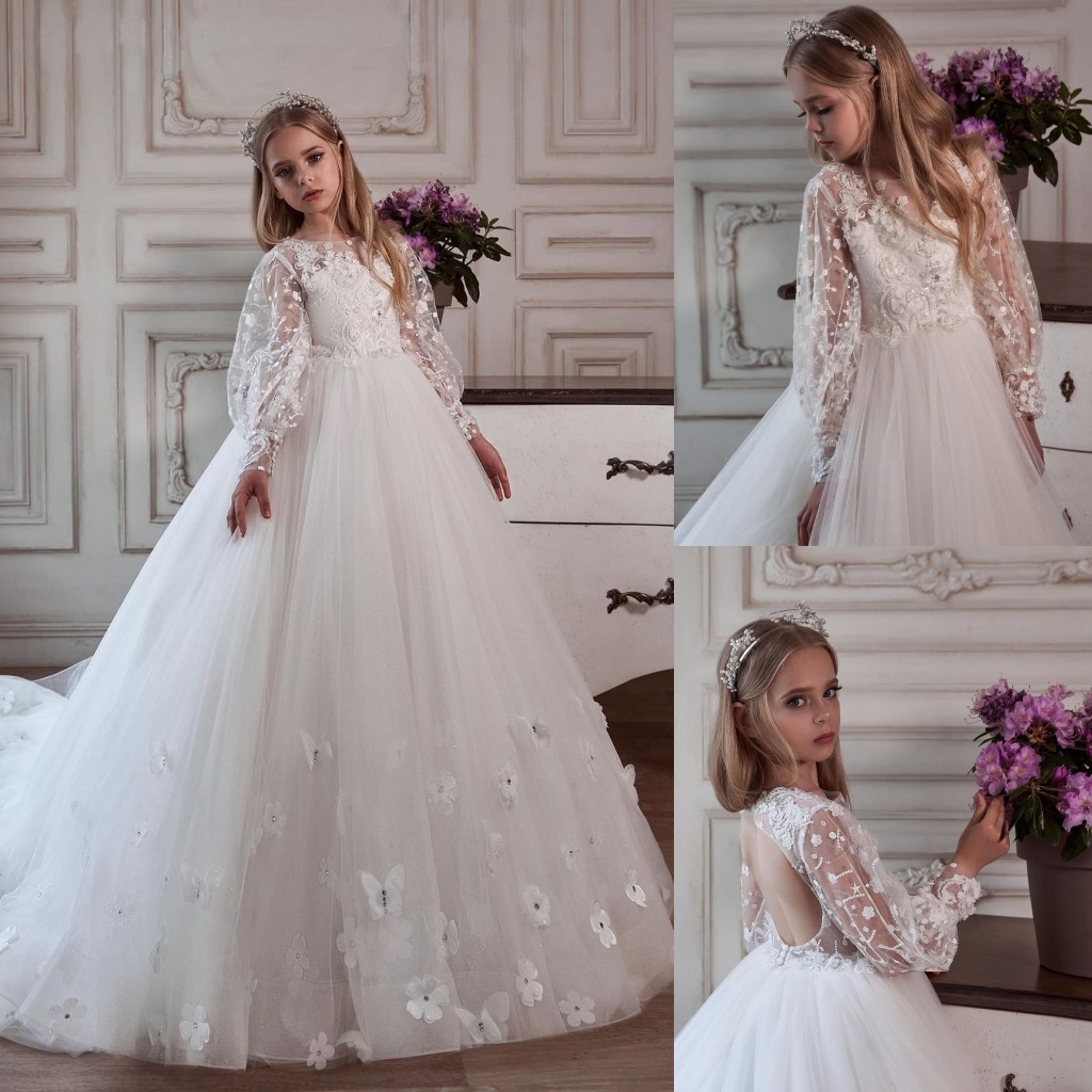 A Fashion E Backless Wer Girl Dresses For Wedding Long Sleeves Beaded Toddler D Appliqued Pageant Gowns Tulle Sequined First Communion Dress