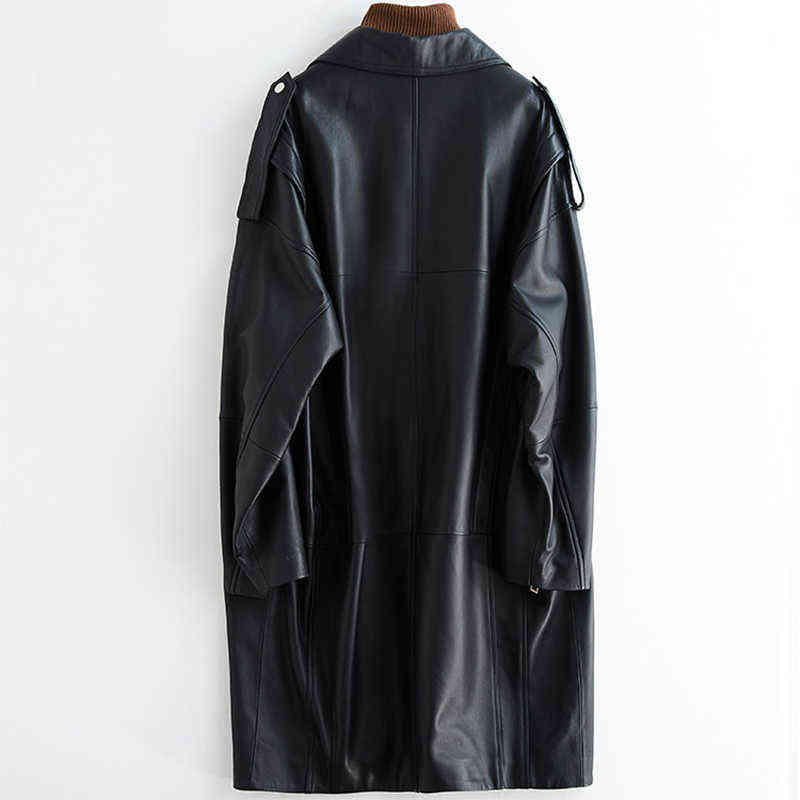 Nerazzurri Autumn Oversized Black Long Womens Leather Jacket Long Sleeve Sipper Spring Loose Faux Leather Coat Streetwear 211130