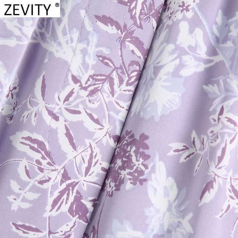Zevity Women Tropical Floral Print Purple Harem Pants Female Chic Elastic Waist Casual Slim Ankle Length Pantalones Mujer P1026 210603